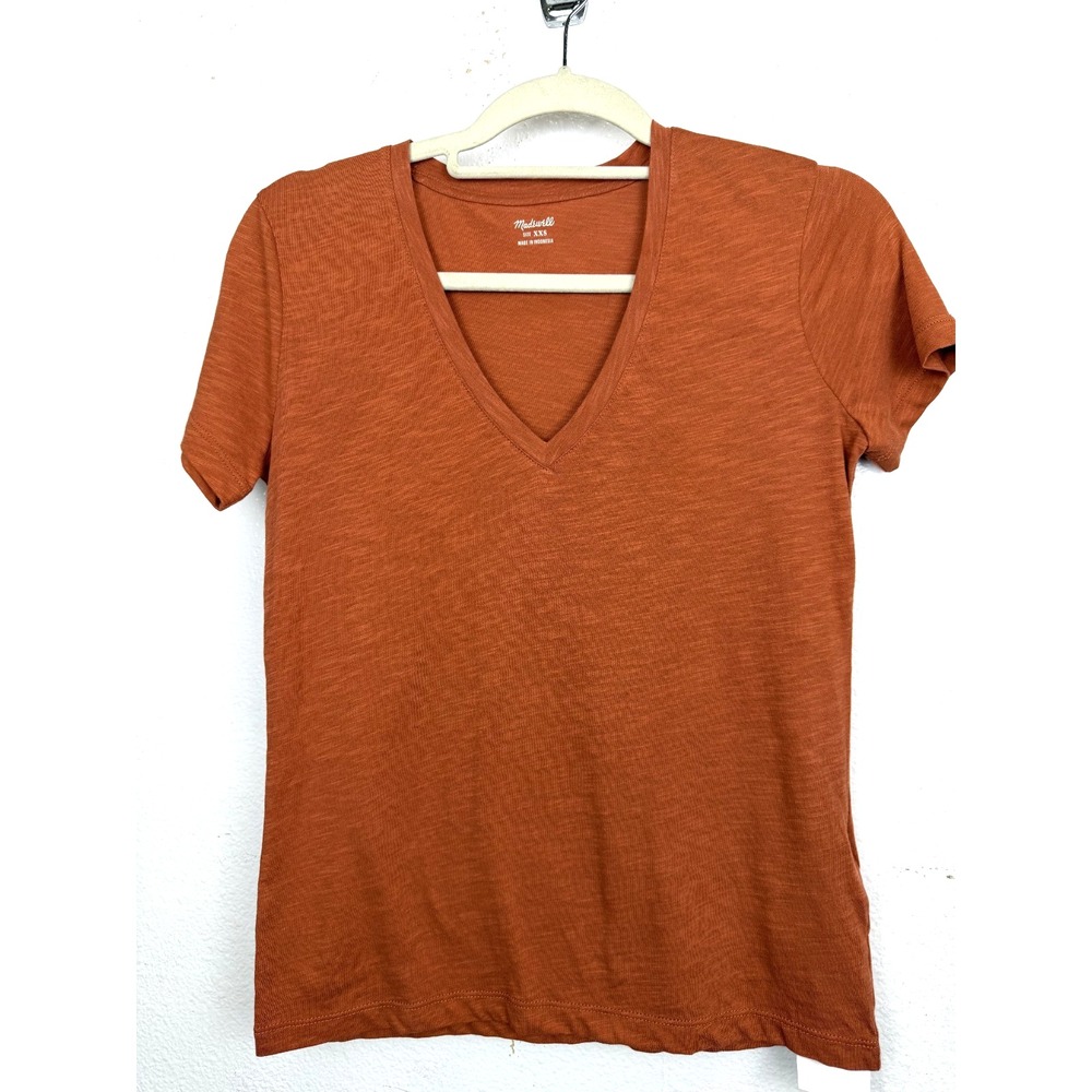 NWT Madewell Women's Rust Solid Crew Neck Short Sleeve Cotton Knit Tee XXS